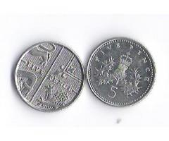 Продам недорого монеты  Англии,  номиналом 5 пенсов.