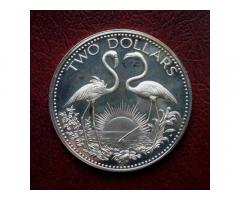 Продам монету :Багамы " Фламинго " 2 Доллара 1974 год.Серебро.Идеальное Состояние. Количество : 1