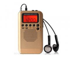 Мини цифровой FM/AM радиоприемник JINSERTA HRD-104 с ЖК-дисплеем + часы с будильником